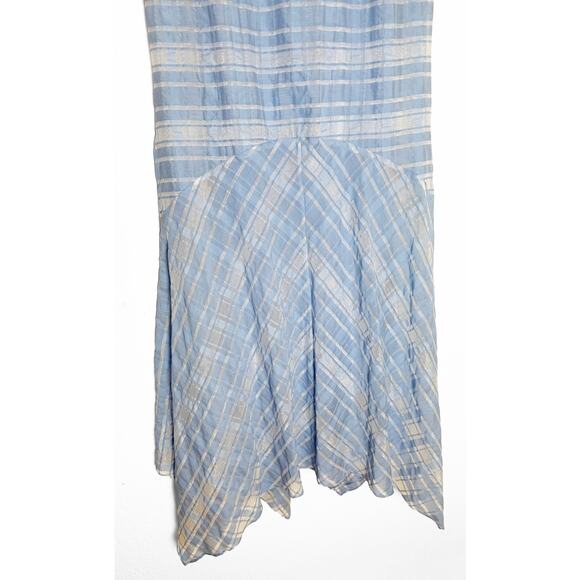 Lewit Womens Sheer Handkerchief Hem Plaid Crew Neck Midi Dress Light Blue Silver - Picture 8 of 12